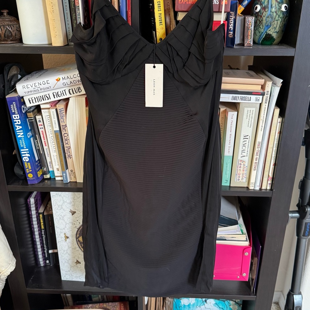 Leon Max Limited Edition Black Too Pleated Dress, Size 10, NWT